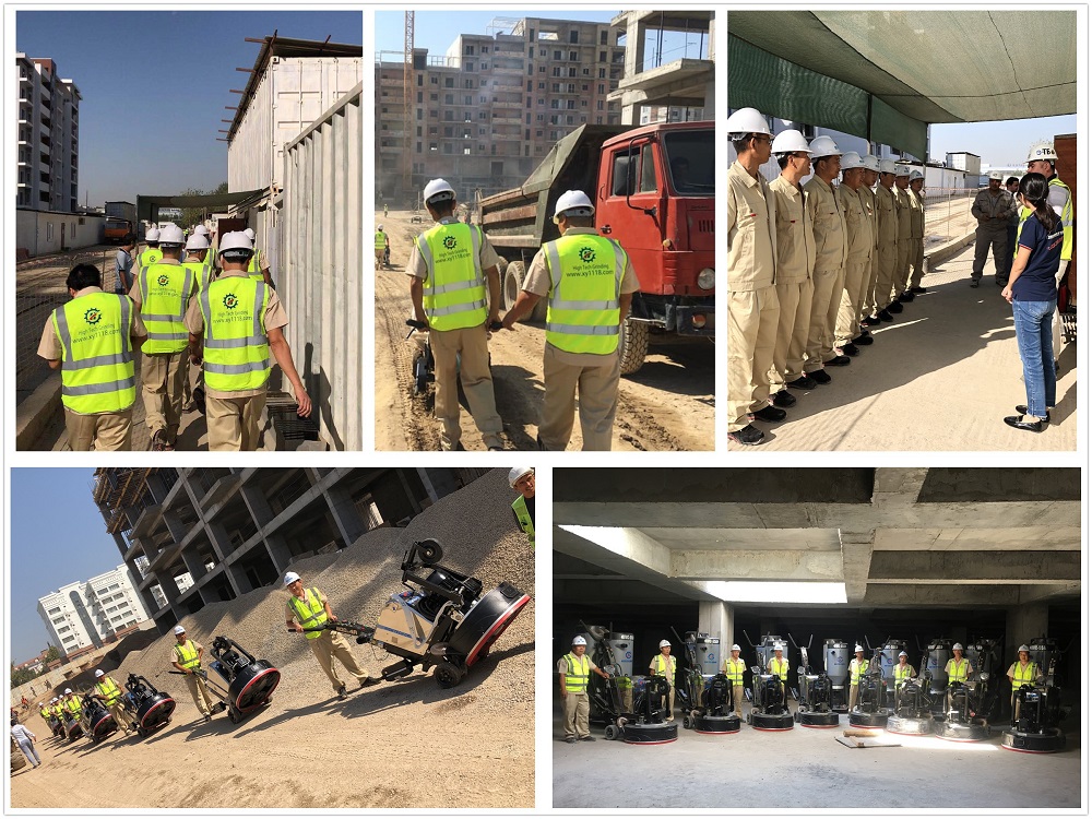兴翼施工團隊赶赴中亚客户工地进行混凝土抛光项目施工。